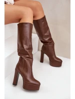 Kozačky Na Podpatku A Platformě Z Eko Kůže Hnědé Felilorn