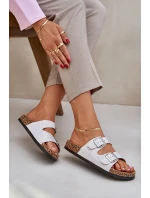 Materiálové pantofle na korkové podrážce s přezkami světle šedé Atera