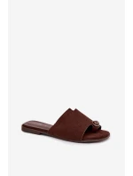 Dámské ploché pantofle s ozdobným detailem z eko semiše Čokoládové Selavine