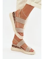 Kožené semišové sandály s ozdobou D&A CR61-3067 Béžové