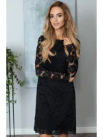 M406 krajkové šaty do áčka s dlouhými rukávy - černé