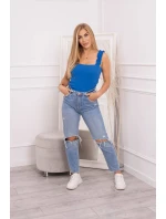 Halenka bez ramínek s volánky chrpově modrá