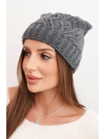Dámská zimní čepice vlněná s ozdobným ražením K474 grafitová