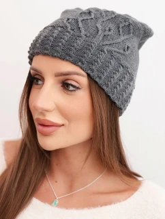 Dámská zimní čepice vlněná s ozdobným ražením K474 grafitová