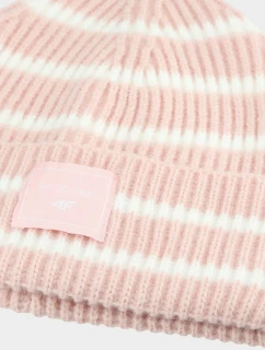 Dívčí zimní čepice pruhovaná růžová 4F 4FJWAW24ACAPF417-56S