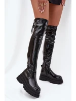 Lakované Kozačky Nad Kolena Na Masivní Platformě Černé Ravela Lakované Kozačky Nad Kolena Na Masivní Platformě Černé Ravela