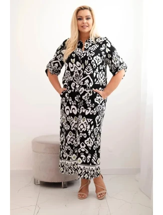 Dámská plus size viskózová souprava s geometrickým potiskem černý