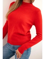 Dámský svetr s polo-výstřihem z měkké pleteniny červený