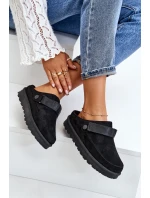 Dámské pantofle zateplené kožíškem na platformě černé Azida