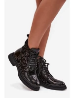 Lakované dámské kotníkové boty s podšívkou D&A CR52-613 Černé