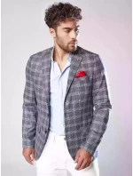 Pánská tmavě modrá kostkovaná bunda FashionStreet MX0567