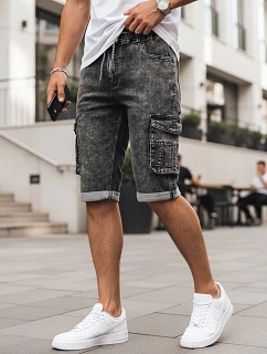 Pánské džínové cargo šortky s lemem černé FashionStreet SX2618