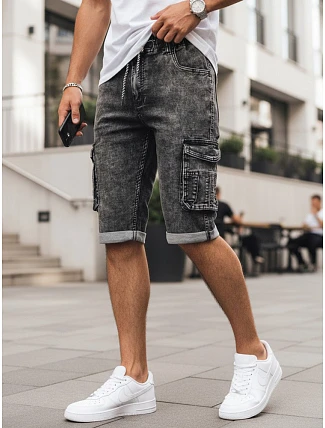 Pánské džínové cargo šortky s lemem černé FashionStreet SX2618