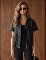 Dámská kožená bunda s krátkými rukávy, černá, FashionStreet TY6063 Dámská kožená bunda s krátkými rukávy, černá, FashionStreet TY6063