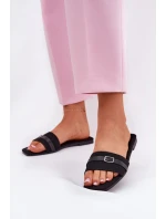 Ploché Dámské Pantofle S Páskem A Přezkou Černé Zilina