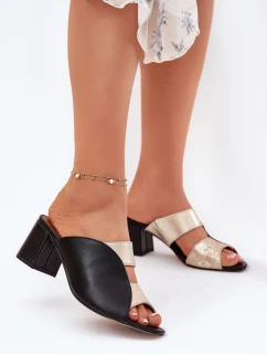 Kožené Dámské Klapky Na Podpatku Maciejka Černozlaté 06943-25