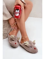 Vánoční bačkory s motivem soba Futrzane tmavě béžové Asielle