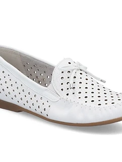 Dámské kožené prolamované mokasíny Rieker L6352-80, lehké pohodlné bílé barvy