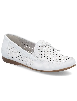 Dámské kožené prolamované mokasíny Rieker L6352-80, lehké pohodlné bílé barvy