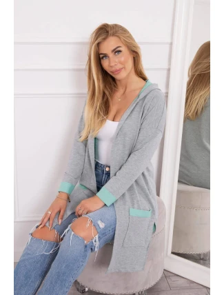 Dvoubarevná pláštěnka s kapucí mátová+šedá Dvoubarevná pláštěnka s kapucí mátová+šedá