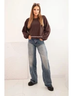 Dámská mikina s ozdobným zakončením dole hnědá