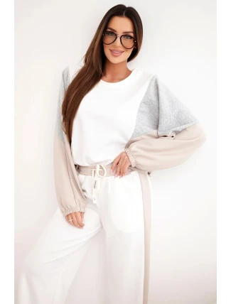 Dámský komplet máslo s volnou mikinou a kalhotami s širokým nohavicí béžový