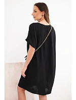 Dámské šaty s krátkým rukávem a kabelkou na řetízku černá