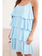 Dámské mini šaty na ramínka s volány modré