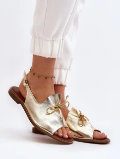 Zazoo 2898 Kožené Ploché Sandály Zlaté