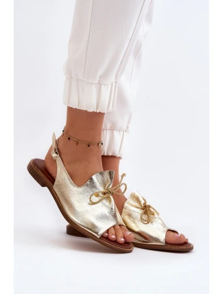 Zazoo 2898 Kožené Ploché Sandály Zlaté
