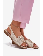 Elegantní Sandály S Dekorací Na Plochém Podpatku S.Barski KV51-003 Zlaté