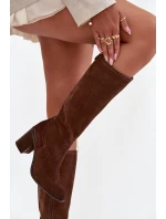 Dámské kozačky z přírodního semiše s vyhřátým podpatkem sloup Sergio Leone KZ25668-S hnědé Dámské kozačky z přírodního semiše s vyhřátým podpatkem sloup Sergio Leone KZ25668-S hnědé