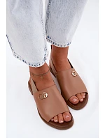 Kožené sandály se zlatým detailem Zazoo 40473 světle hnědé