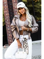 626-3 Stylový rameson z měkké ekokůže, s páskem a asymetrickým zipem - cappuccino