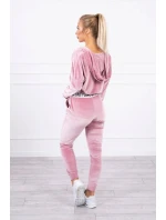 Velurová souprava s kapucí pudrově růžová
