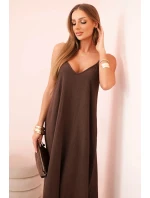 Mušelínové šaty na ramínka hnědá