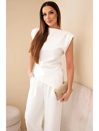 Komplet asymetrická halenka + kalhoty ecru
