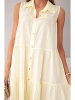 Dámské bavlněné košilové šaty bez rukávů s knoflíky žlutá