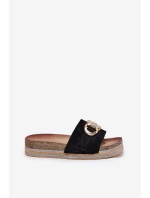 Dámské Pantofle Na Platformě S Leskem A Zlatou Dekorací Černé Rilirea