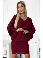 402-4 Netopýří šaty s výstřihem - vínové s brokátem 402-4 Netopýří šaty s výstřihem - vínové s brokátem