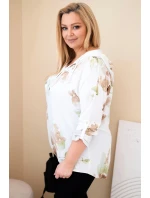 Dámská blůza Plus Size z viskózy s kapucí a květinovým vzorem bílá