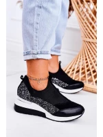 Dámské Klínové Kožené Boty Sneakersy Černé Stříbrné Frances