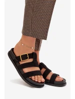 Dámské pantofle s pásky a zlatým sponem Černé Ulirissa