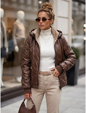 Dámská přechodová bunda s odnímatelnou kapucí, hnědá, FashionStreet TY5779 Dámská přechodová bunda s odnímatelnou kapucí, hnědá, FashionStreet TY5779