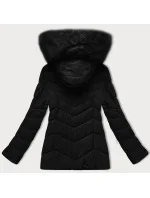 Černá dámská prošívaná bunda pro přechodné období s kožešinou u kapuce S'west (B8301-1)
