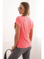 Dámská bavlněná halenka s ozdobným potiskem ESL růžový neon