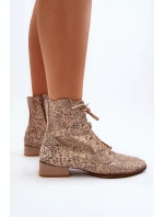 Kožené vzorované botky na plochém podpatku Maciejka 06391-04