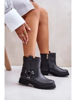 Kožené Dámské Boty Na Plochém Podpatku Černé Lewski 3610