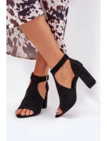 Sandály S Děrovaným Vzorem Na Podpatku Eko Semišové Černé Helori