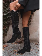 Dámské Kůže Kobyli Ze Zdobením Na Podpatku Černé Darella